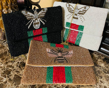 Load image into Gallery viewer, Hand-beaded Mini Bee Envelope Clutch Crossbody, Striped Bee Clutch, Designer Inspired