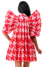 Load image into Gallery viewer, Pink Houndstooth Big Puff Sleeve Dress