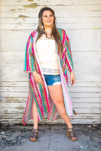 NEON PINK LEOPARD SERAPE HIGH LOW DUSTER W/SIDE SLITS