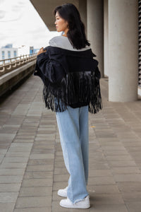 Black Fringe Denim Jacket