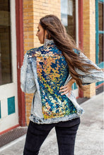 Load image into Gallery viewer, DISTRESSED DENIM JACKET WITH BLUE IRIDESCENT SEQUIN DETAIL