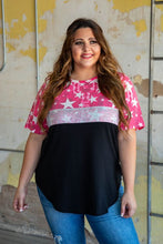 Load image into Gallery viewer, NEON TIE DYE STAR WITH SILVER SEQUIN AND SOLID BLACK BASIC COLOR BLOCK TOP