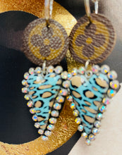 Load image into Gallery viewer, Upcycled Animal Print Heart Earrings