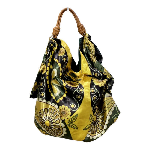 Green Yellow Flower Print Hobo Vintage Bag