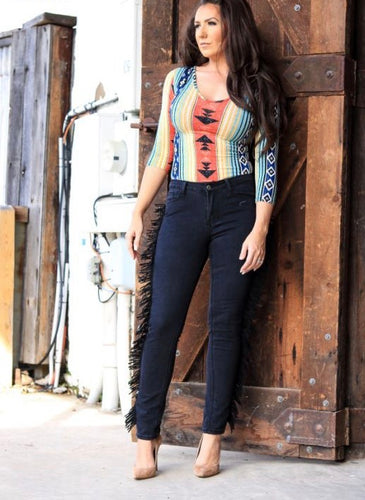 Black Skinny Jeans W/Fringe On The Sides