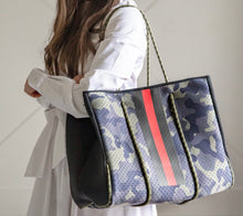 Load image into Gallery viewer, Camo with Red/Black Stripe Tote