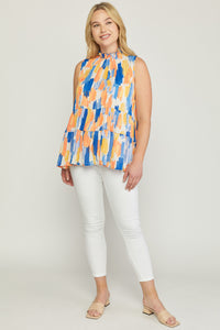 Printed mock neck sleeveless top