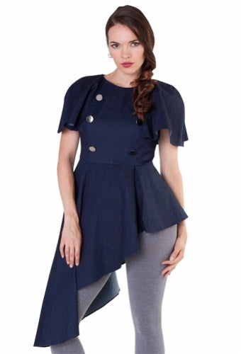 DARK BLUE ASYMMETRICAL CAPE TOP