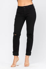 Load image into Gallery viewer, BLACK MID-RISE DESTROYED SLIM FIT