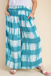 SOFT STRIPE TIE DYE RAYON FABRIC SMOCK WAIST PANTS