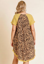 Load image into Gallery viewer, Short Sleeve Round Neck Animal Print Back Dress with High Low Fishtail Scoop Ruffle Hem