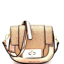 Load image into Gallery viewer, Glittered Flap Metallic Saddle Bag