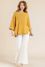 Load image into Gallery viewer, High Low Side Slit Waffle Knit Rolled Sleeve Top