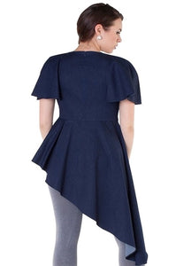 DARK BLUE ASYMMETRICAL CAPE TOP