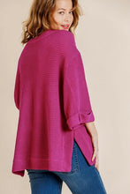Load image into Gallery viewer, High Low Side Slit Waffle Knit Rolled Sleeve Top