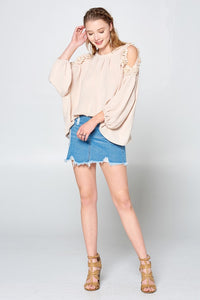 Woven Cold Shoulder Detailed Top