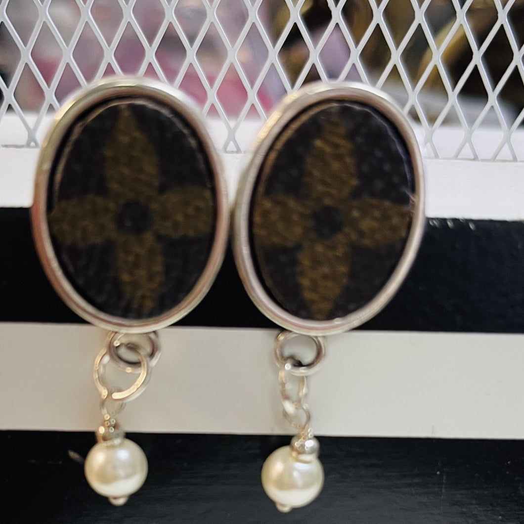 Upcycled Designer Stud Earring with pearl dangle