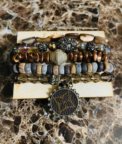 Upcycled Designer Brown Multi Stone Bracelet