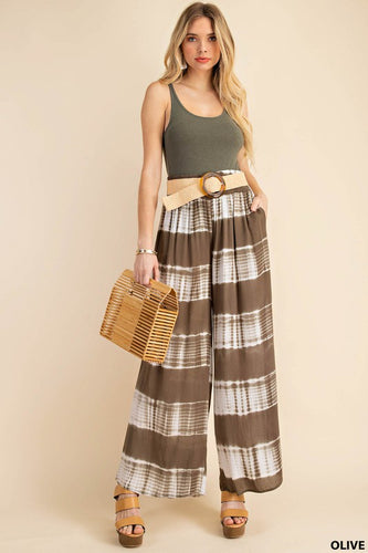 SOFT STRIPE TIE DYE RAYON FABRIC SMOCK WAIST PANTS