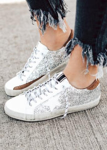 Silver Sparkle Distressed Sneaker