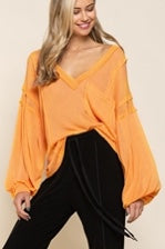 Transitional Knit Top with Balloon Sleeves