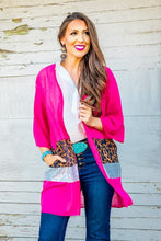 Load image into Gallery viewer, NEON PINK COLOR BLOCKED LEOPARD AND SILVER SEQUIN KIMONO