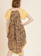 Load image into Gallery viewer, Short Sleeve Round Neck Animal Print Back Dress with High Low Fishtail Scoop Ruffle Hem