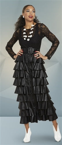 Black Belted Tiered Skirt