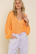Transitional Knit Top with Balloon Sleeves