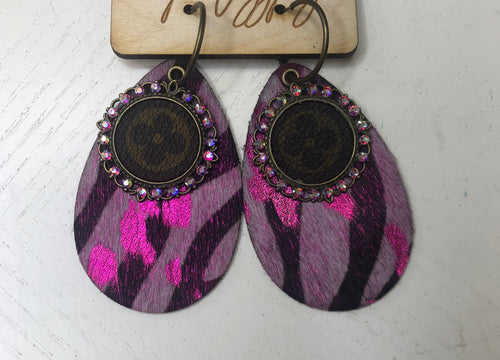 Up cycle Pink Zebra Tear Drop earrings