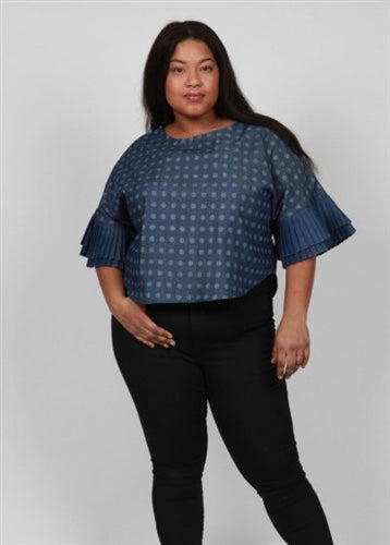 Tiered Pleated Ruffle Sleeve Polka Dot Top