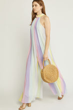 Load image into Gallery viewer, Multi-colored striped halter neck jumpsuit