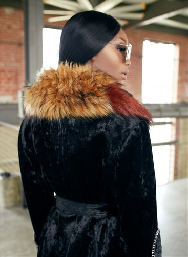Detachable Faux Fur Collar Leatherette Coat