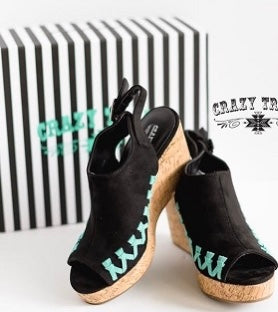 Black & Turquoise Whip Stitch Wedge
