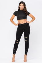 Load image into Gallery viewer, Black Destroyed Leopard Patch Skinny