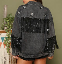 Load image into Gallery viewer, Fringe And Star Sequin Patch Denim Jacket
