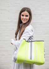 Load image into Gallery viewer, Neon Yellow and Grey Stripe Tote