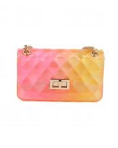 Mini Jelly Quilted Messenger Bag with Gold Chain and Turn Lock Closure