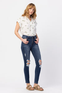 Hi-Rise Button Fly Cuff Skinny