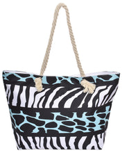 Load image into Gallery viewer, Blue Animal Print with Zebra Pattern Tote