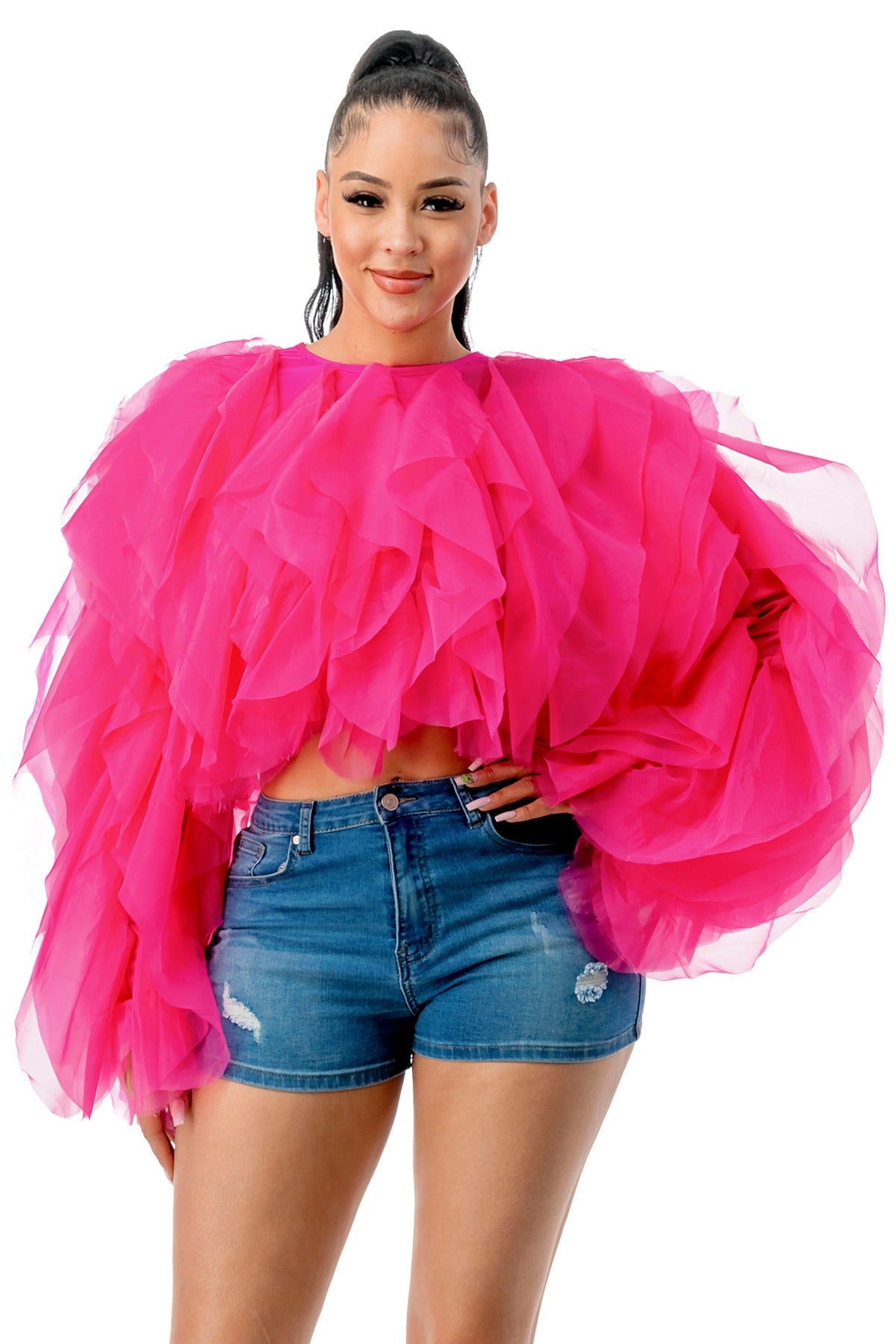 Long Sleeve Ruffle Tulle Crop Top – Imani Boutique DFW