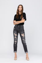 Load image into Gallery viewer, BLACK BLEACH SPLASH DESTROYED BOYFRIEND JEANS