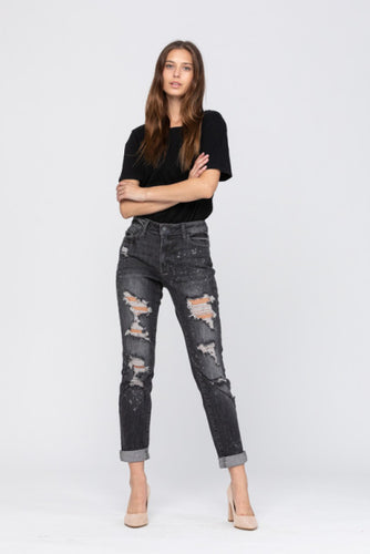 BLACK BLEACH SPLASH DESTROYED BOYFRIEND JEANS