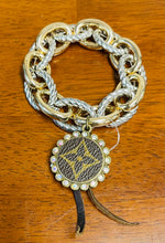 Load image into Gallery viewer, Silver and Gold Cable Linked upcycled bracelet  up-cycled designer charm