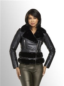 Black Faux Leather and Fur Jacket