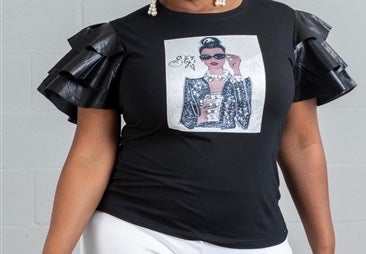 FAUX LEATHER SLEEVE TOP