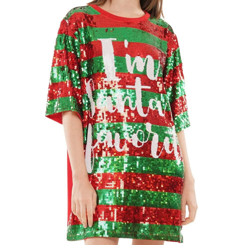I’m Santa’s Favorite Sequin T-Shirt Dress