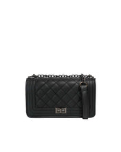Load image into Gallery viewer, Black Quilted Leatherette Messenger Bag