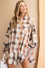 Load image into Gallery viewer, CORL BROWN PLAID YARN DYE OVERSIZED SHIRT DRESS