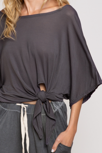 Charcoal Knot it Upside Knit Top